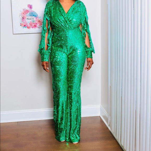 Party Green Jumpsuit - Picture 3 of 3